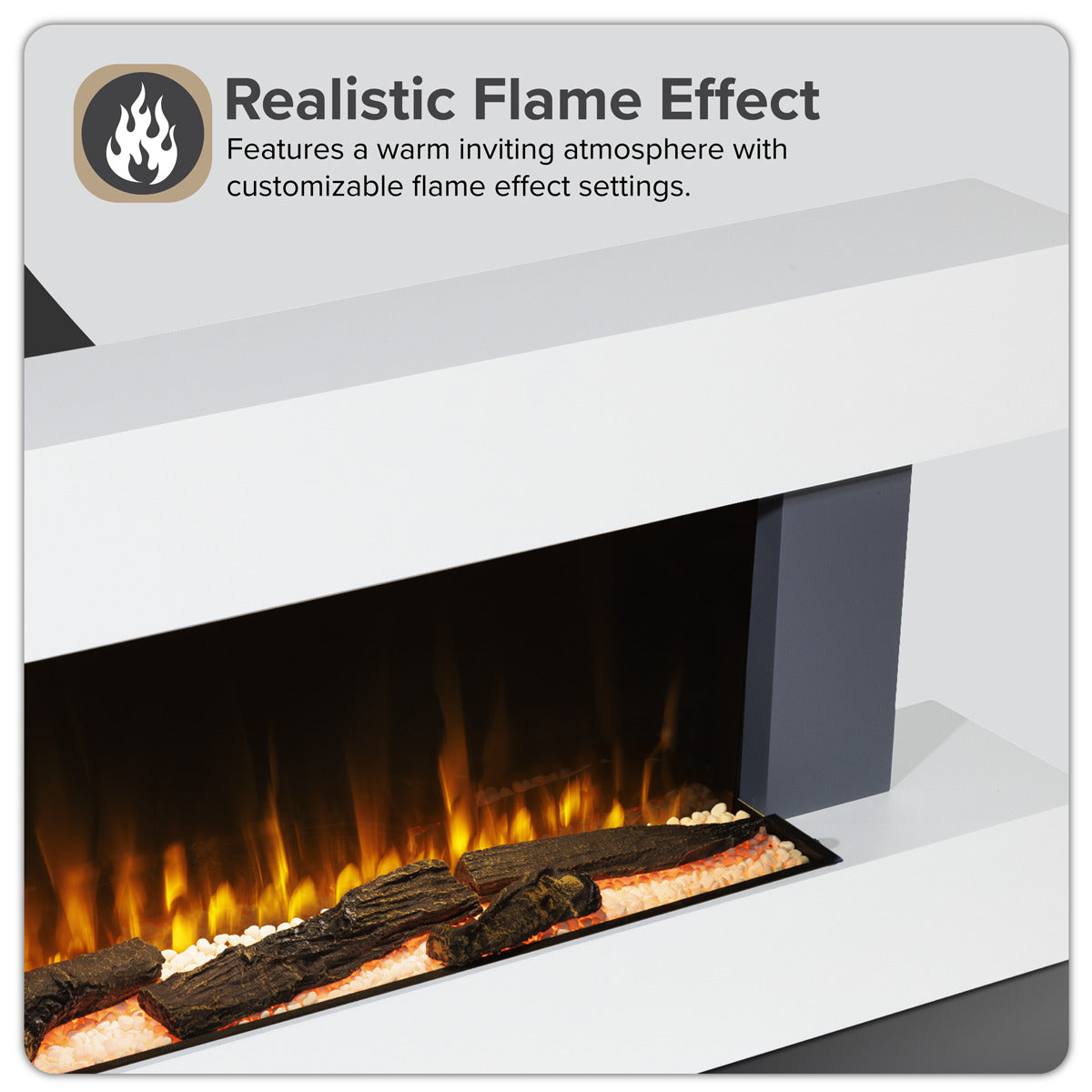 Baridi Wall Mounting Electric Fireplace with LED Flame Effect 52" - Grey DH112