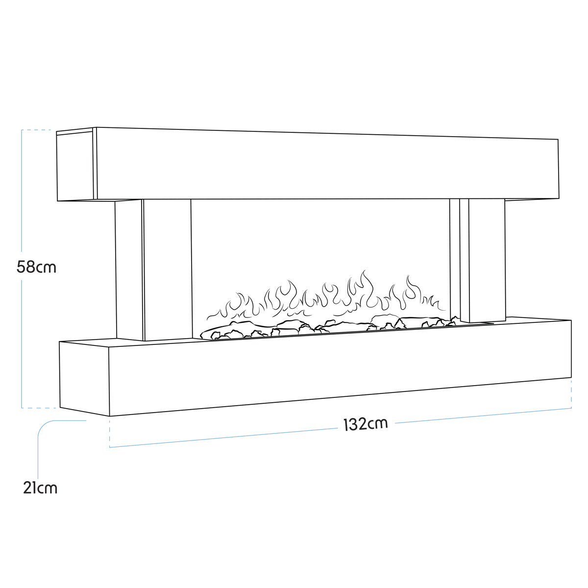 Baridi Wall Mounting Electric Fireplace with LED Flame Effect 52" - Grey DH112