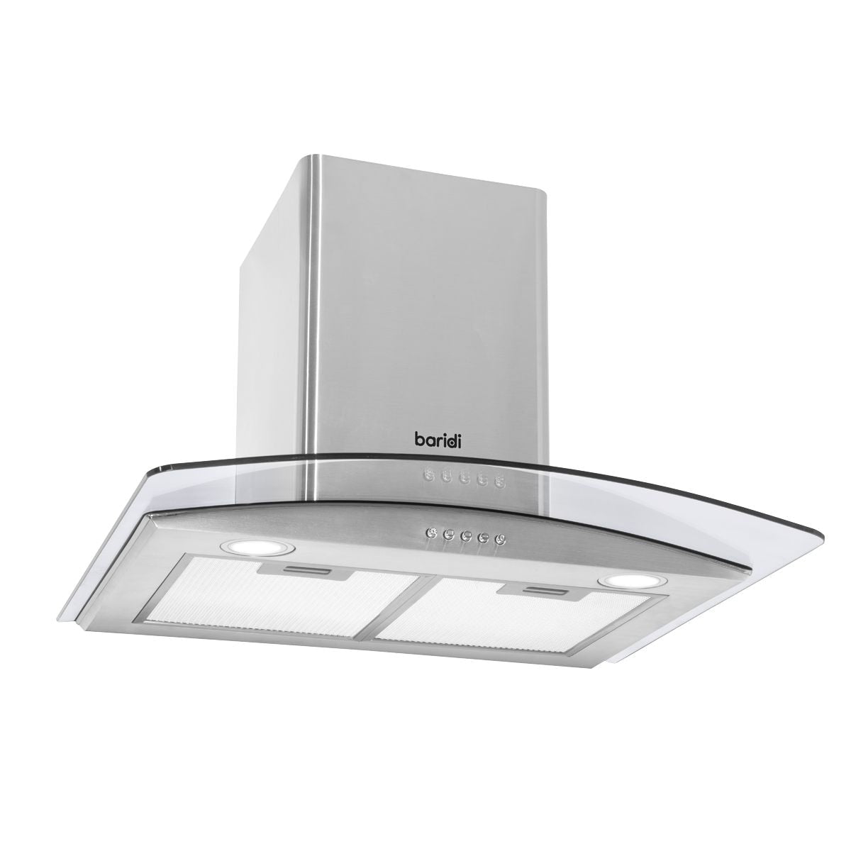 Baridi Curved Glass Cooker Hood with Carbon Filters & LED Lights 60cm - Stainless Steel