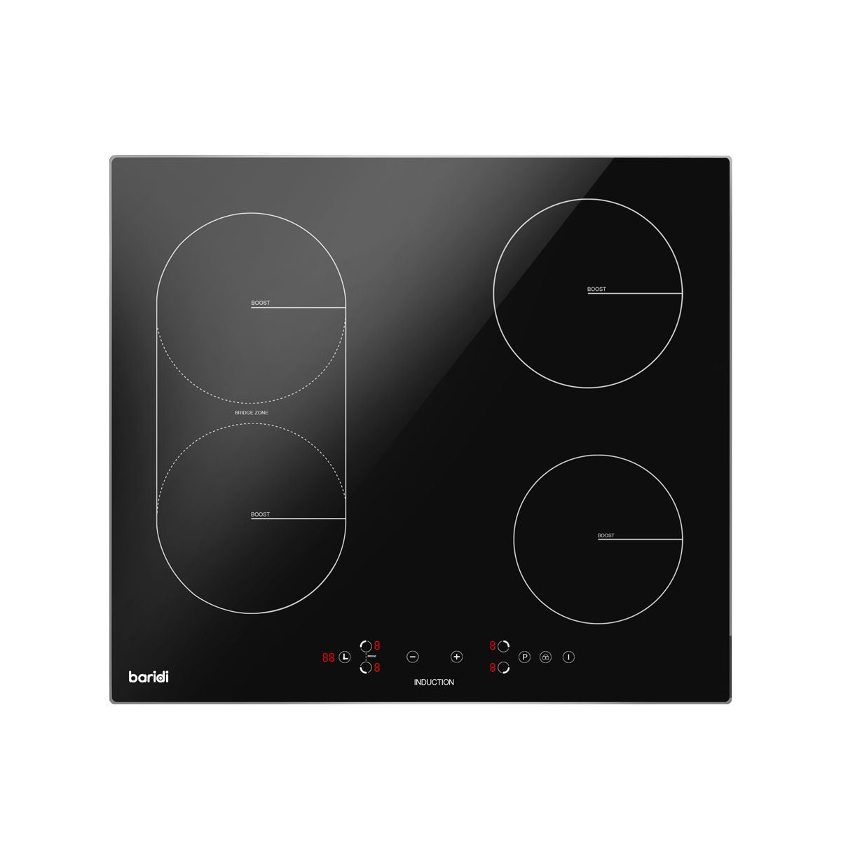 Baridi Integrated Induction Hob with 4 Cooking Zones & Bridge Zone 60cm 2800W Output - Image 1