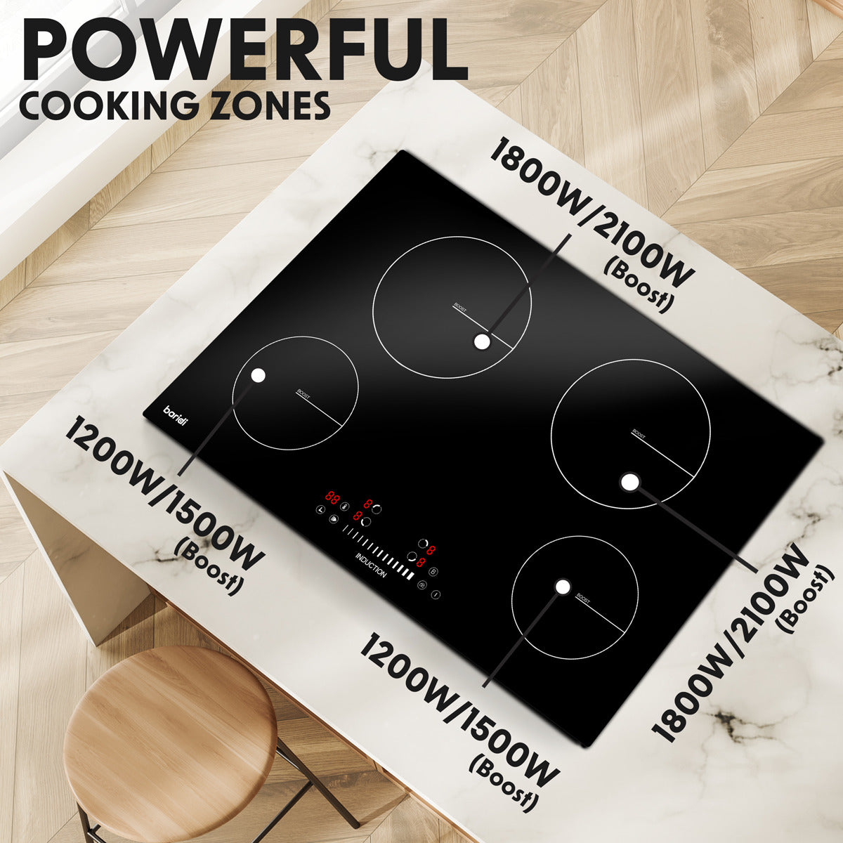 Baridi Integrated Induction Hob with 4 Cooking Zones 77cm 7200W Output DH179