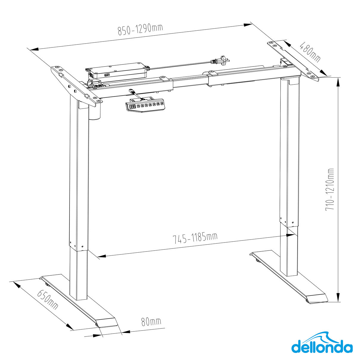Dellonda Single Motor Ultra-Quiet Adjustable-Height Desk Frame with Digital Control Panel 70kg Capacity - Black DH18