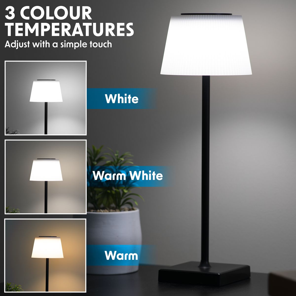 Dellonda Rechargeable Table Lamp for Home Office Restaurant RGB Colours - Image 8