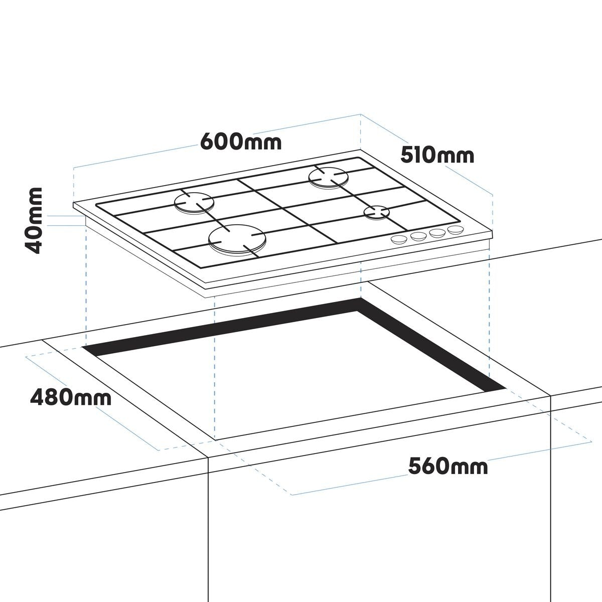 Baridi Gas Hob with 4 Cooking Zones 60cm - Black - Image 9