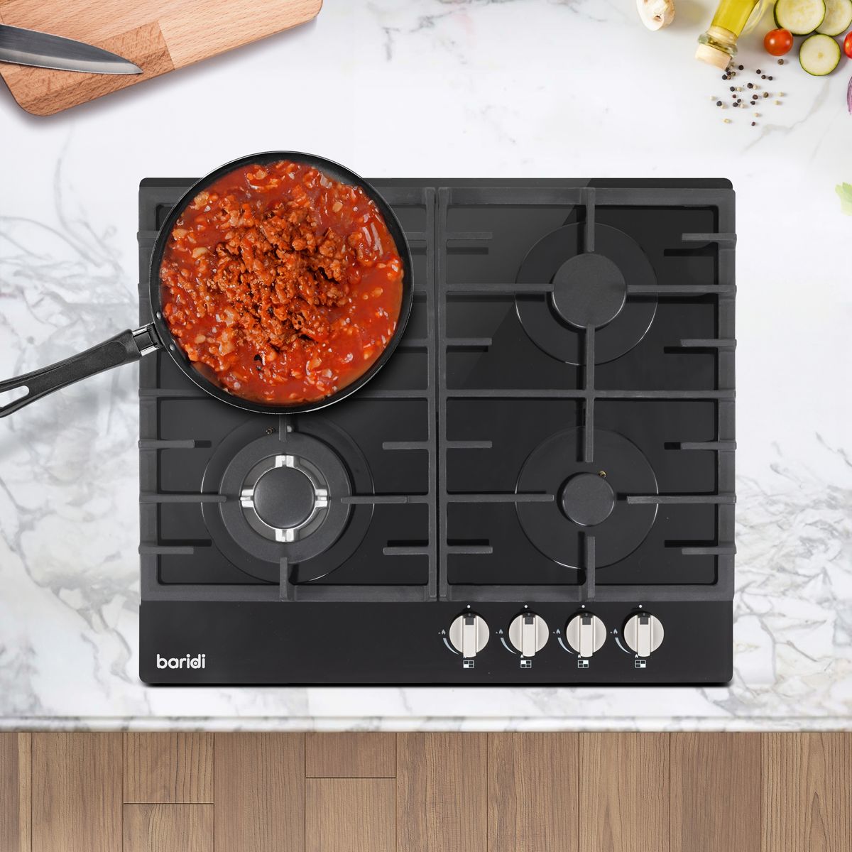 Baridi Gas Hob with 4 Cooking Zones 60cm - Black - Image 10