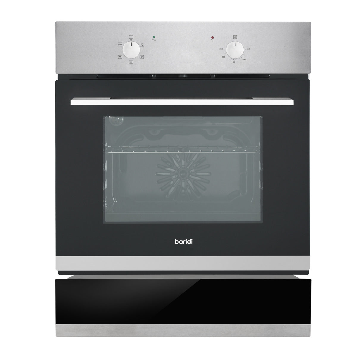 Baridi Integrated Fan-Assisted Electric Oven 60cm 55L Capacity with Warming Drawer - Black/Stainless Steel DH233