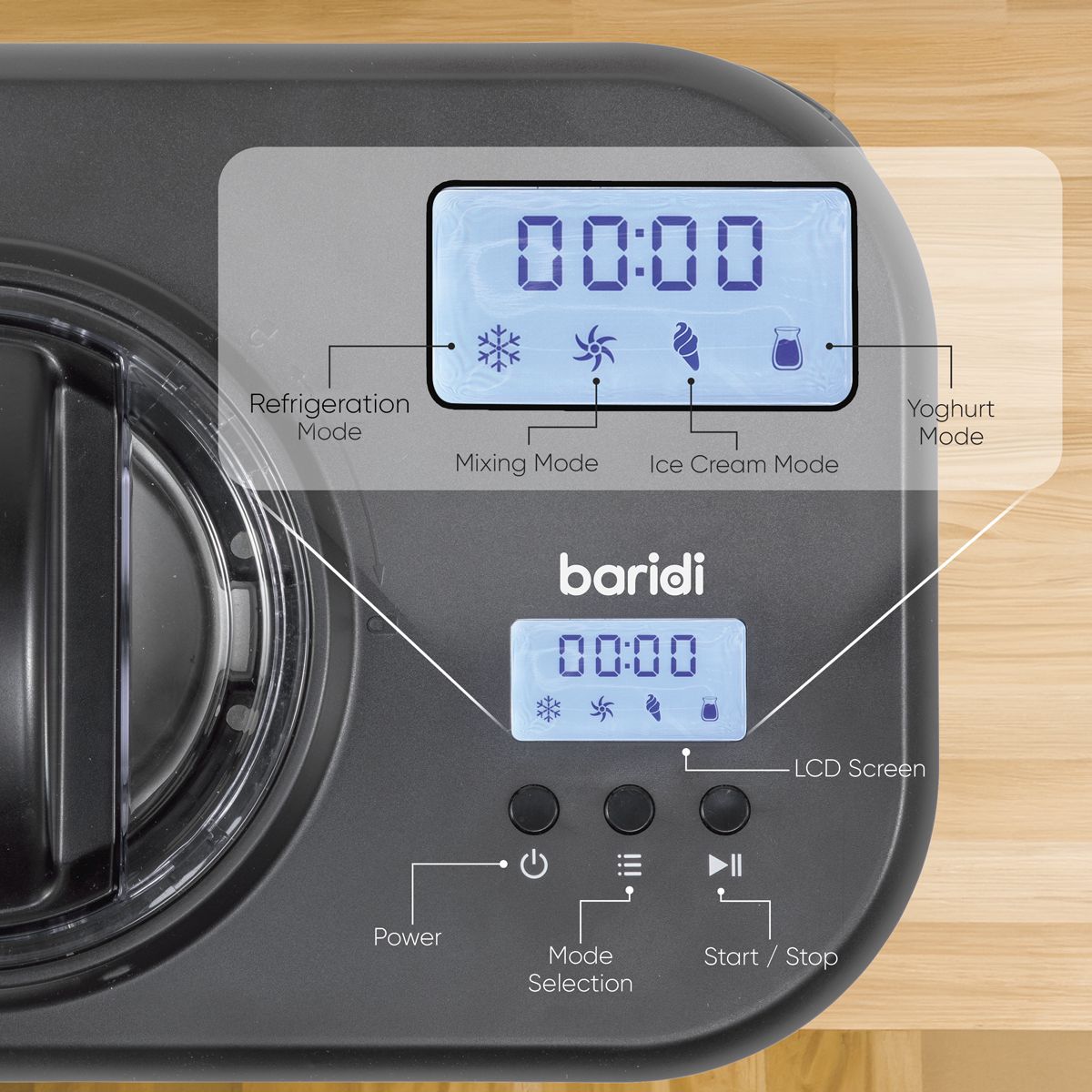 Baridi Automatic Churning Ice Cream Machine 1L - Black - Image 5