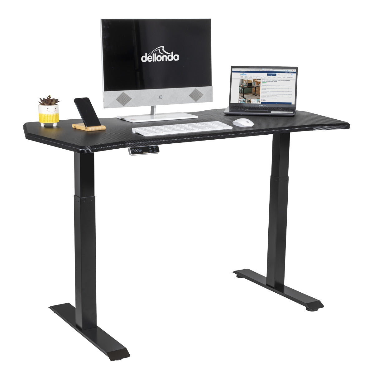 Dellonda Carbon Fibre Effect Electric Height Adjustable Standing Desk, 1400 x 700mm Dual Motor 100kg DH241