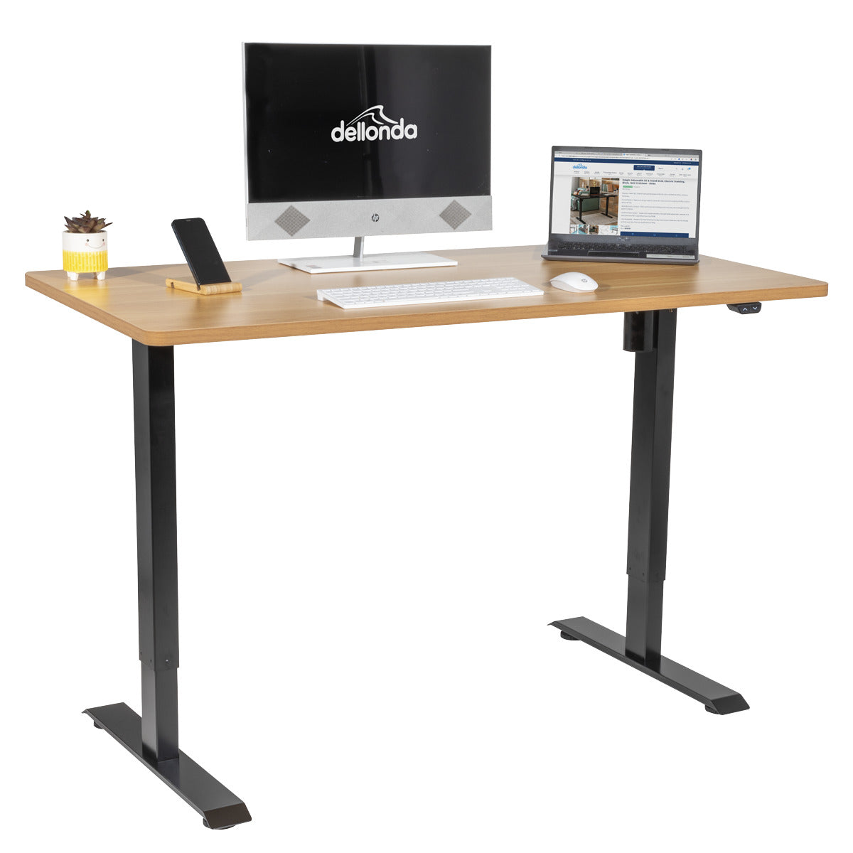 Dellonda Single Motor Ultra-Quiet Adjustable-Height Electric Sit/Stand Desk - Oak Desktop DH242