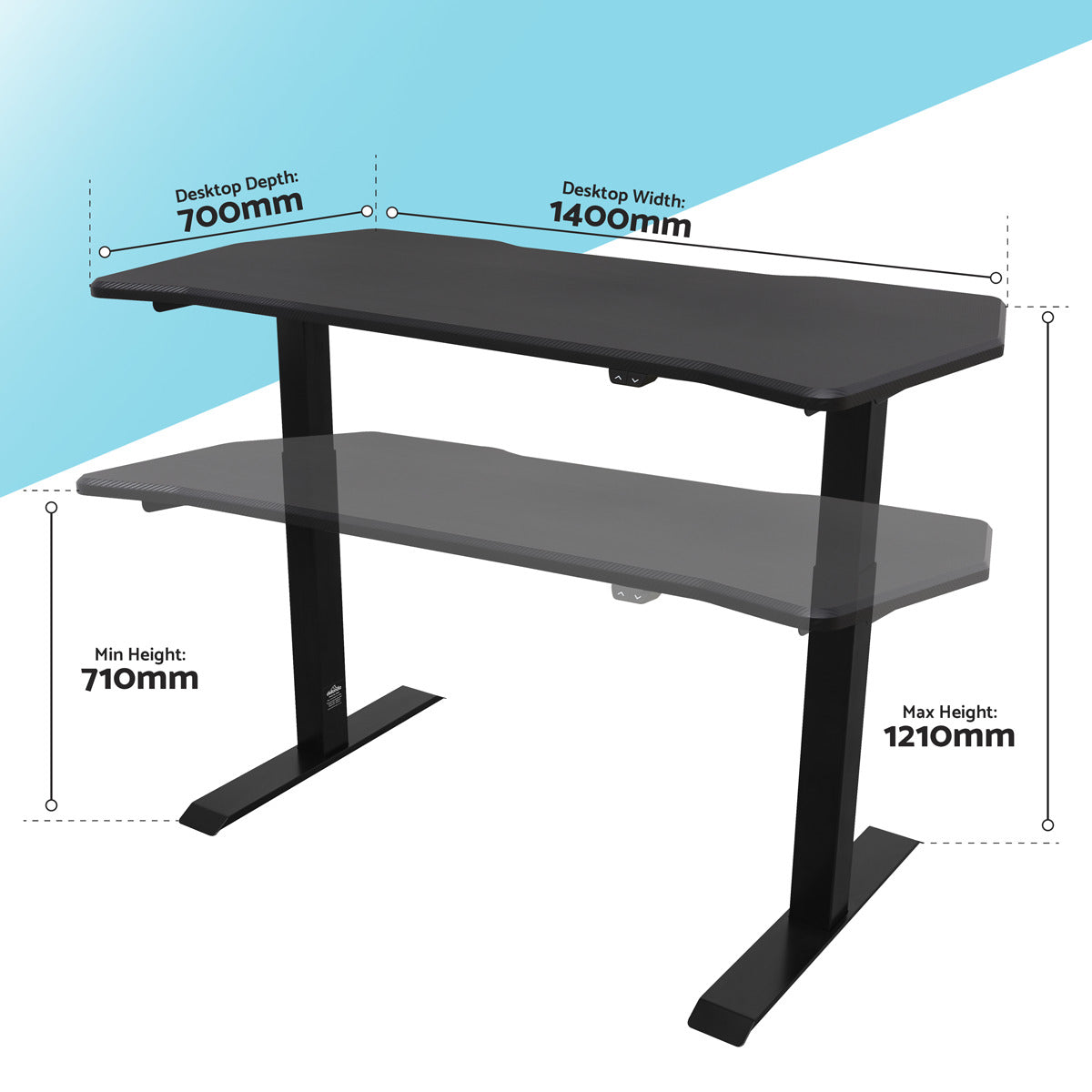 Dellonda Single Motor Ultra-Quiet Adjustable-Height Electric Sit/Stand Desk - Carbon Fibre Effect Desktop DH243