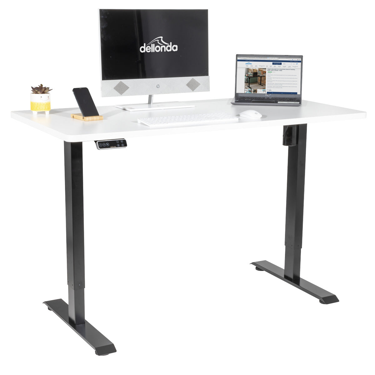 Dellonda White Electric Height Adjustable Standing Desk with Memory, Quiet, 1400x700mm DH244