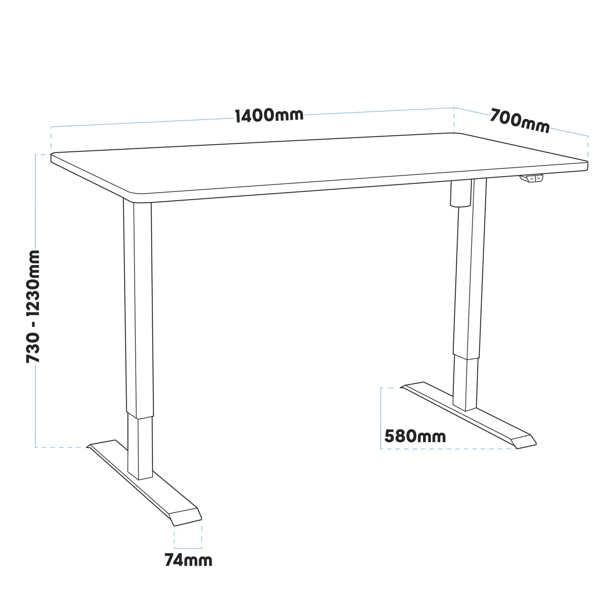 Dellonda White Electric Height Adjustable Standing Desk with Memory, Quiet, 1400x700mm DH244