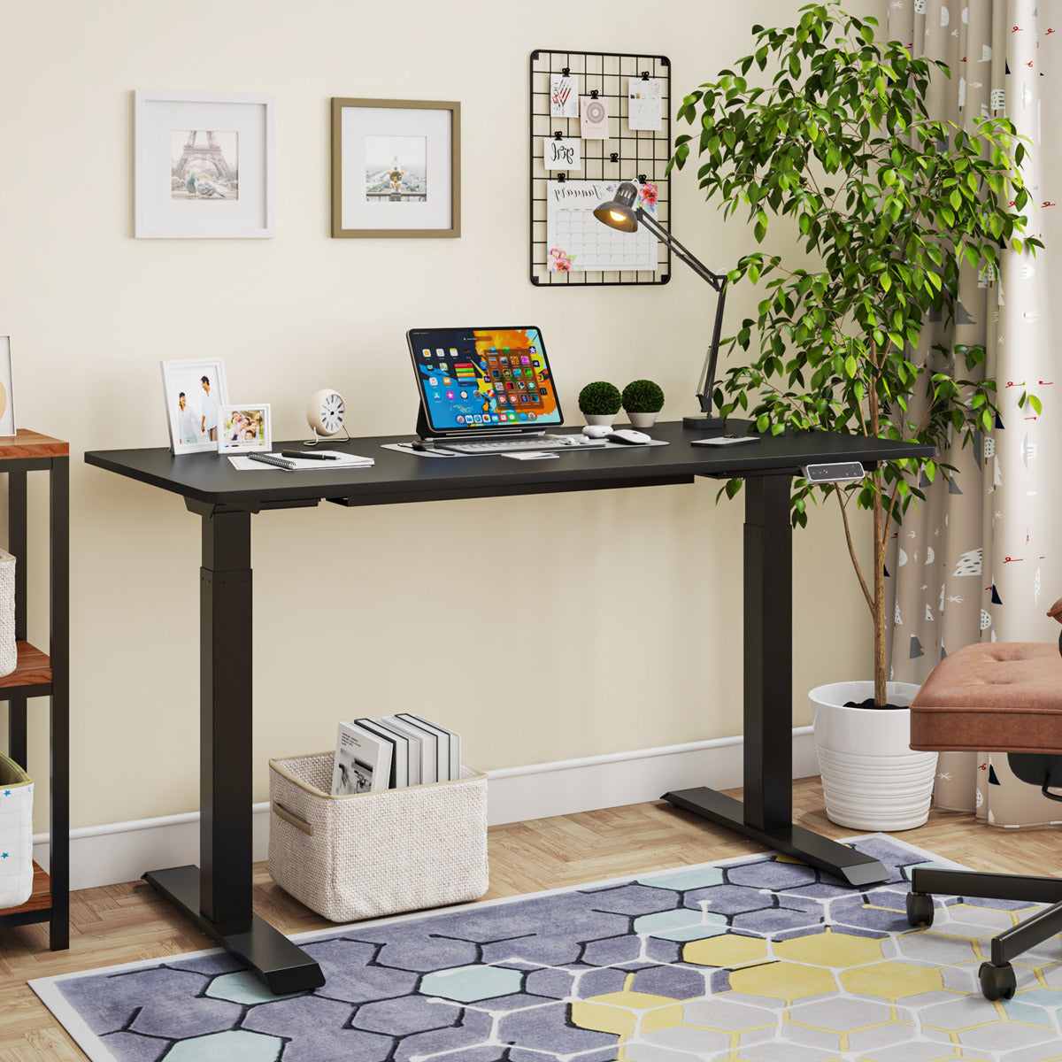 Dellonda Black Electric Height Adjustable Standing Desk, 1400 x 700mm Dual Motor 100kg DH34