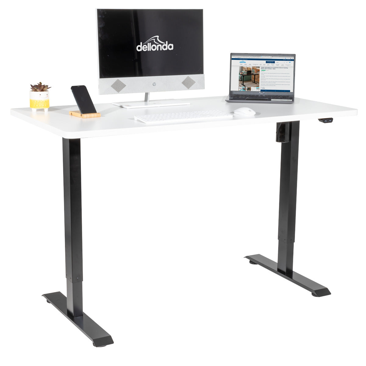 Dellonda Single Motor Ultra-Quiet Adjustable-Height Electric Sit/Stand Desk - White Desktop DH36