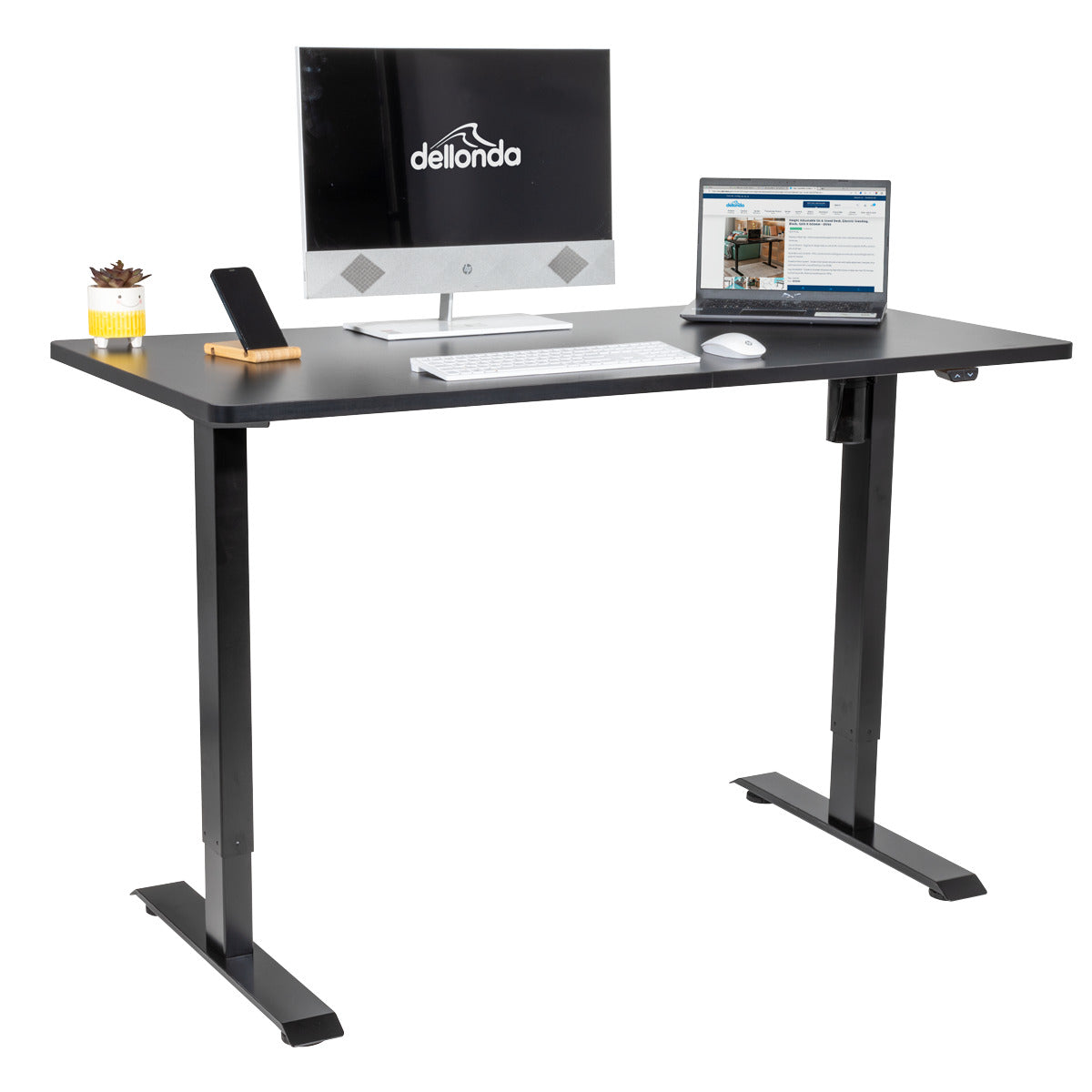 Dellonda Single Motor Ultra-Quiet Adjustable-Height Electric Sit/Stand Desk - Black Desktop DH38
