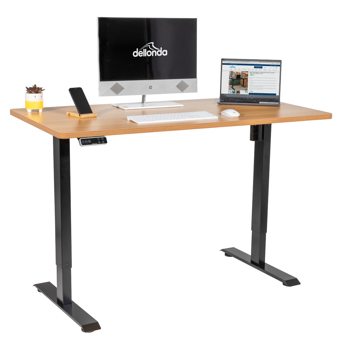 Dellonda Oak Electric Adjustable-Height Standing Desk with Memory, Quiet & Fast 1400 x 700mm DH41