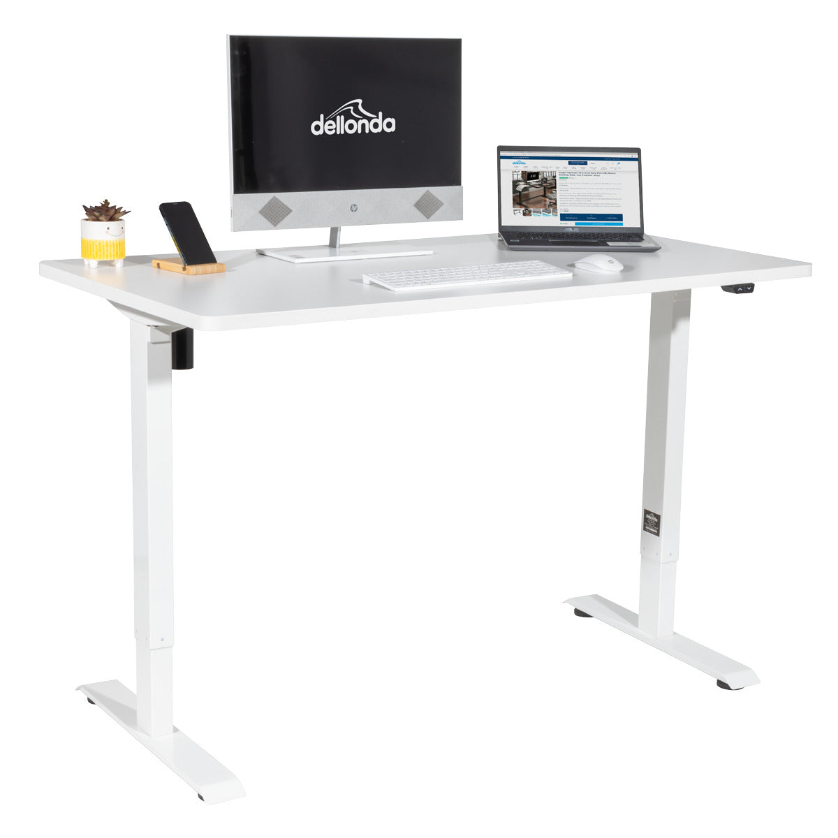 Dellonda Single Motor Ultra-Quiet Adjustable-Height Electric Sit/Stand Desk - White Desktop DH67