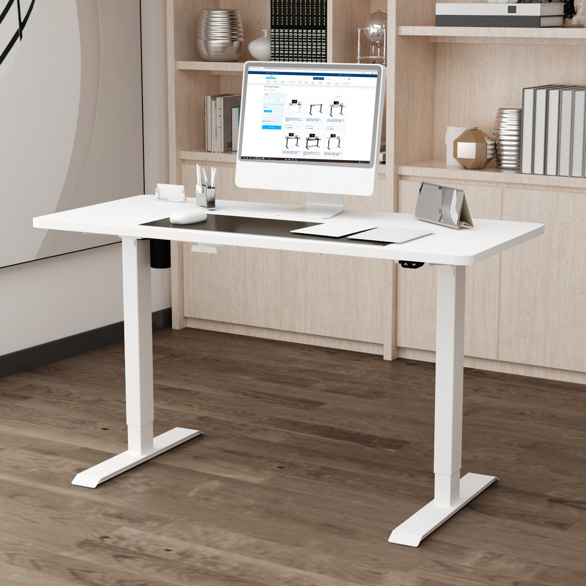 Dellonda Single Motor Ultra-Quiet Adjustable-Height Electric Sit/Stand Desk - White Desktop DH67