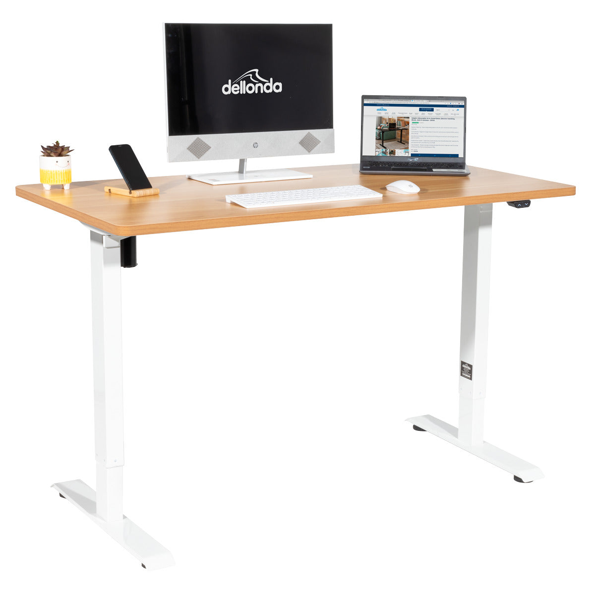 Dellonda Single Motor Ultra-Quiet Adjustable-Height Electric Sit/Stand Desk - Oak Desktop DH68