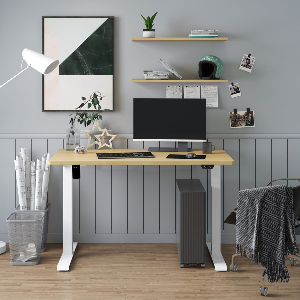 Dellonda Single Motor Ultra-Quiet Adjustable-Height Electric Sit/Stand Desk - Oak Desktop DH68
