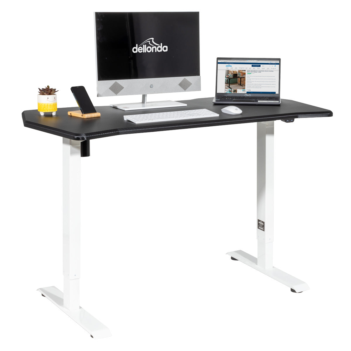 Dellonda Single Motor Ultra-Quiet Adjustable-Height Electric Sit/Stand Desk - Carbon Fibre Effect Desktop DH70