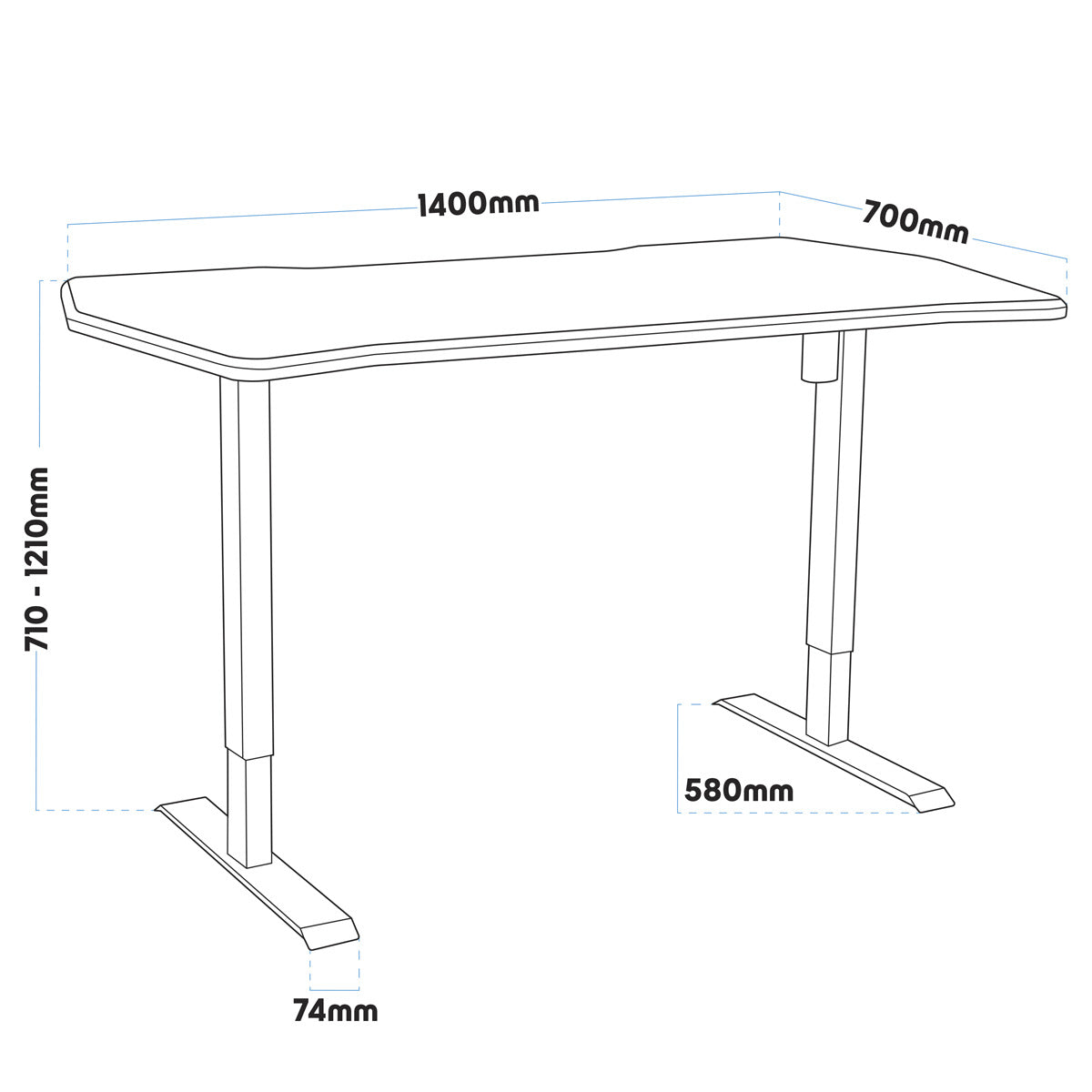 Dellonda Single Motor Ultra-Quiet Adjustable-Height Electric Sit/Stand Desk - Carbon Fibre Effect Desktop DH70