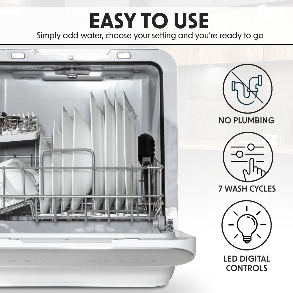Baridi Tabletop Dishwasher 3 Place Settings 6L Capacity - Image 2