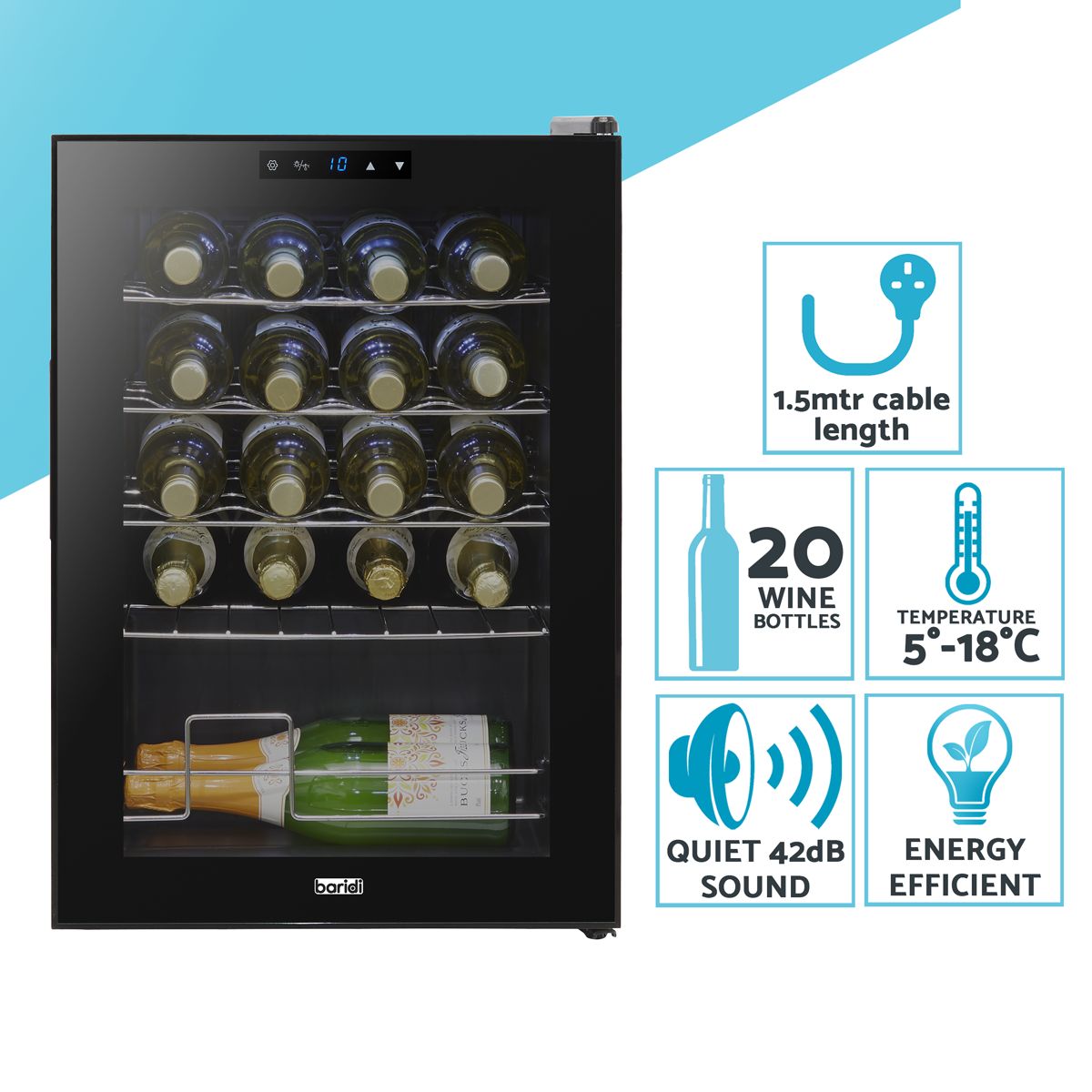Baridi 20 Bottle Tabletop Wine Fridge & Cooler - Image 9