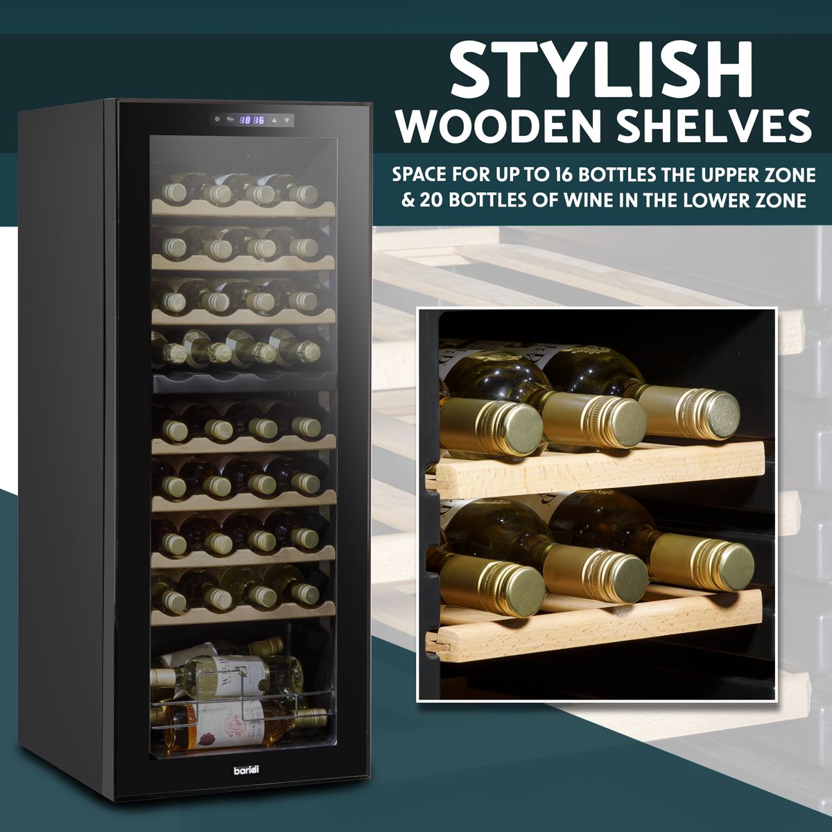 Baridi 36 Bottle Dual Zone Wine Fridge & Cooler - Image 9