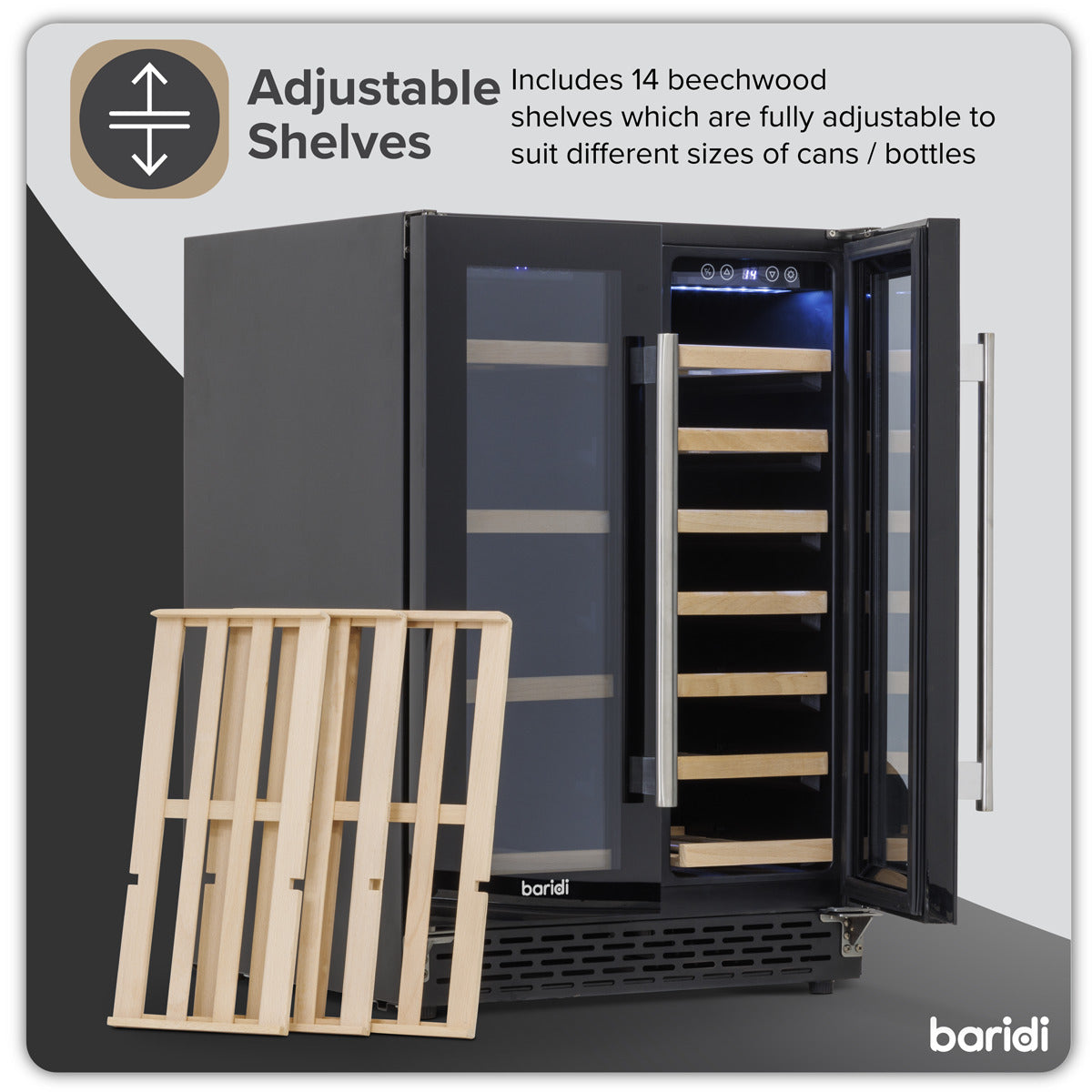 Baridi 40 Bottle/120 Can Dual Zone Undercounter/Freestanding Wine & Drinks Fridge - Black DH96