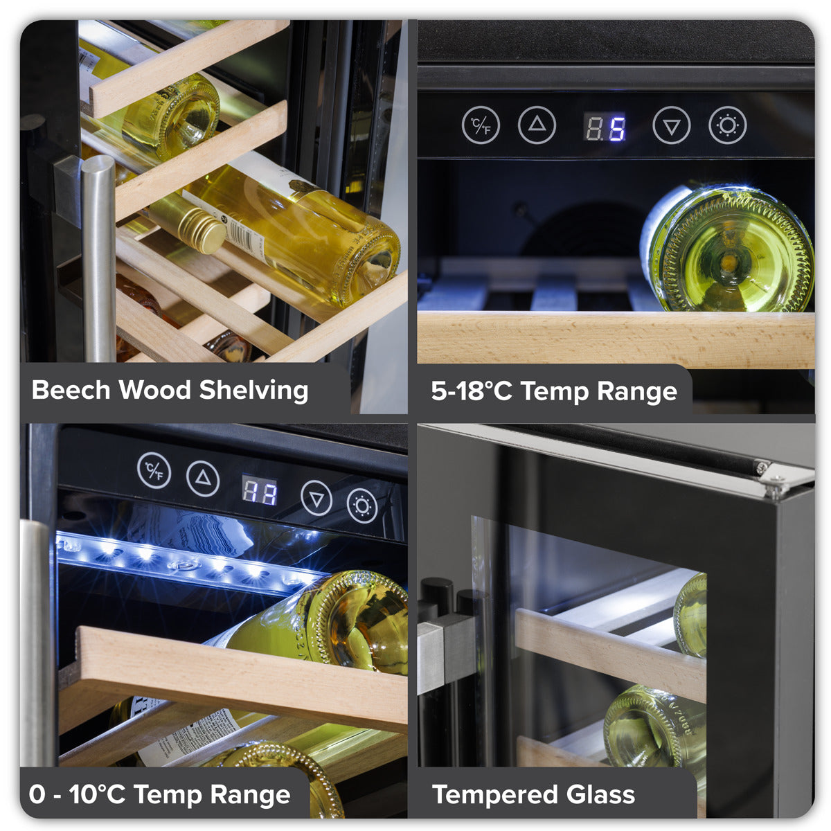 Baridi 40 Bottle/120 Can Dual Zone Undercounter/Freestanding Wine & Drinks Fridge - Black DH96