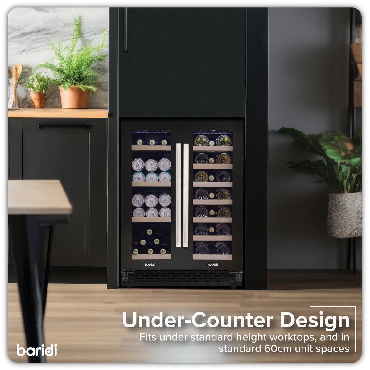 Baridi 40 Bottle/120 Can Dual Zone Undercounter/Freestanding Wine & Drinks Fridge - Black DH96