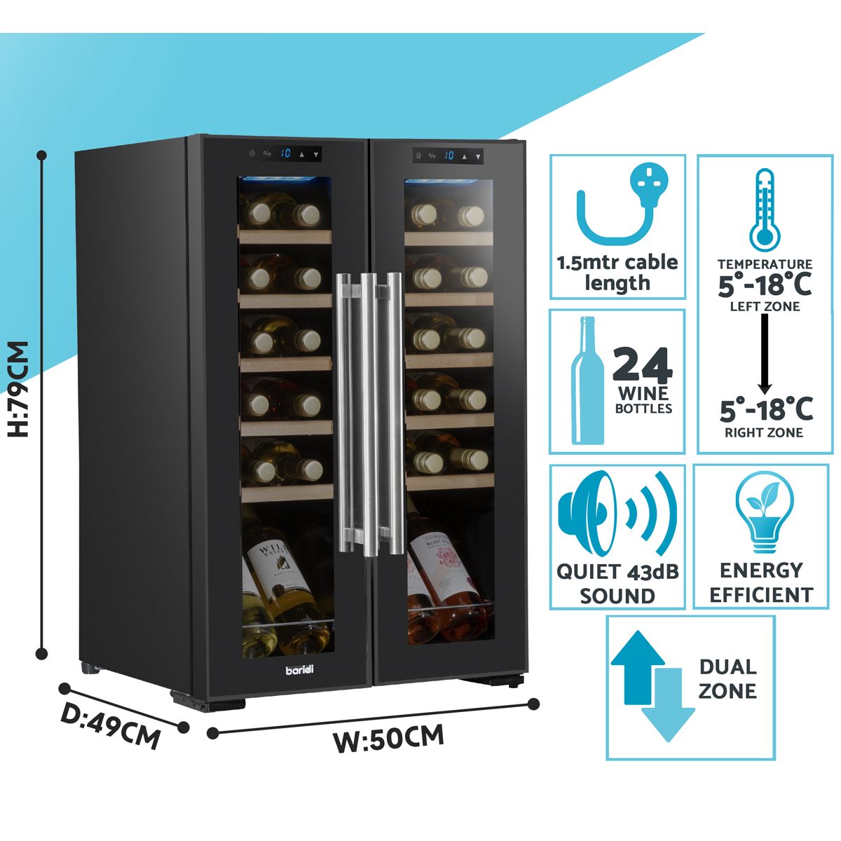 Baridi 24 Bottle Dual Zone Wine Fridge & Cooler - Image 6