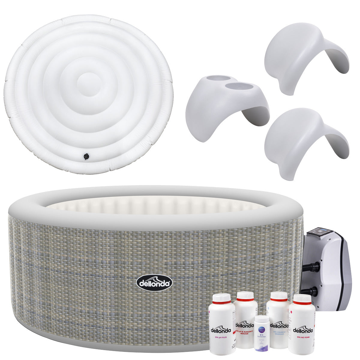 Dellonda 2-4 Person Inflatable Hot Tub/Spa with Smart Pump & Starter Kit - Rattan Effect DL100