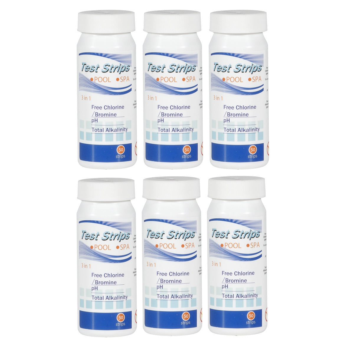 Dellonda 3-in-1 Chlorine, PH & Alkalinity Test Strips x50 Strips - Pack of 6 DL108