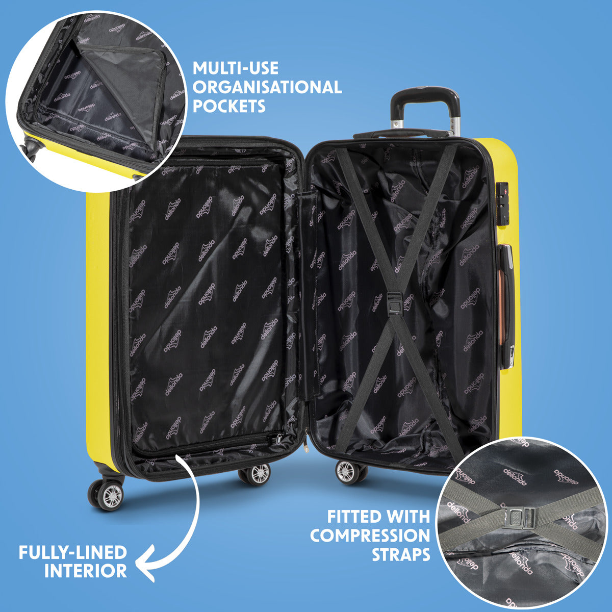 Dellonda Lightweight ABS Luggage Set with TSA Lock - Yellow DL124