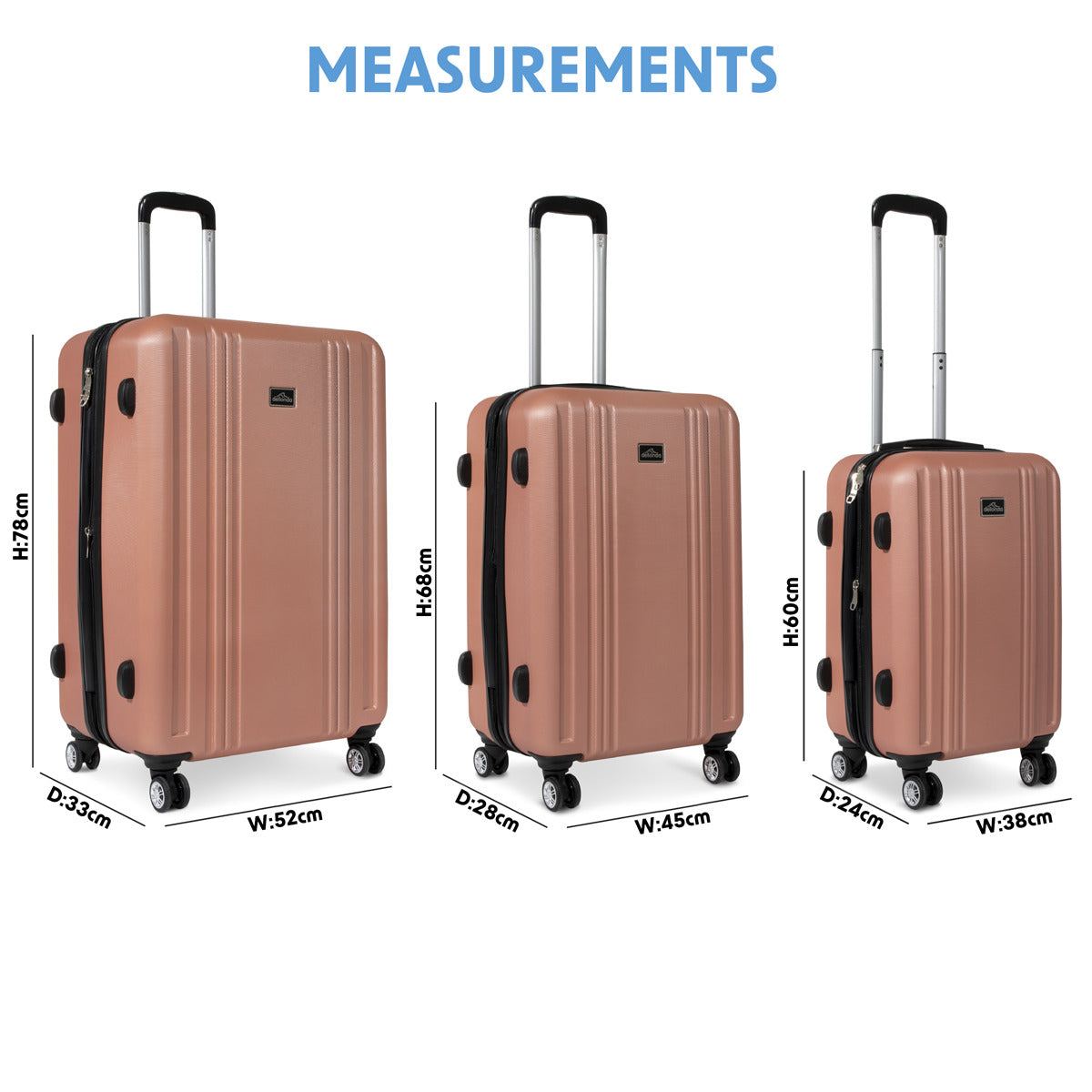 Dellonda Lightweight ABS Luggage Set with TSA Lock - Rose Gold DL125