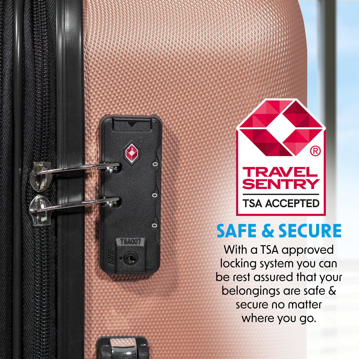 Dellonda Lightweight ABS Luggage Set with TSA Lock - Rose Gold DL125