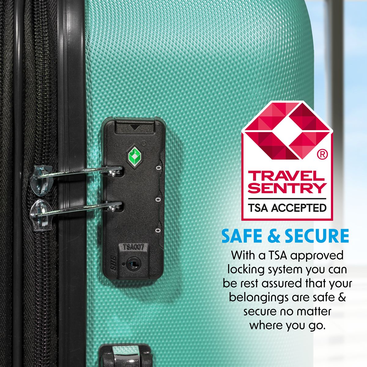 Dellonda Lightweight ABS Luggage Set with TSA Lock - Teal - Image 8