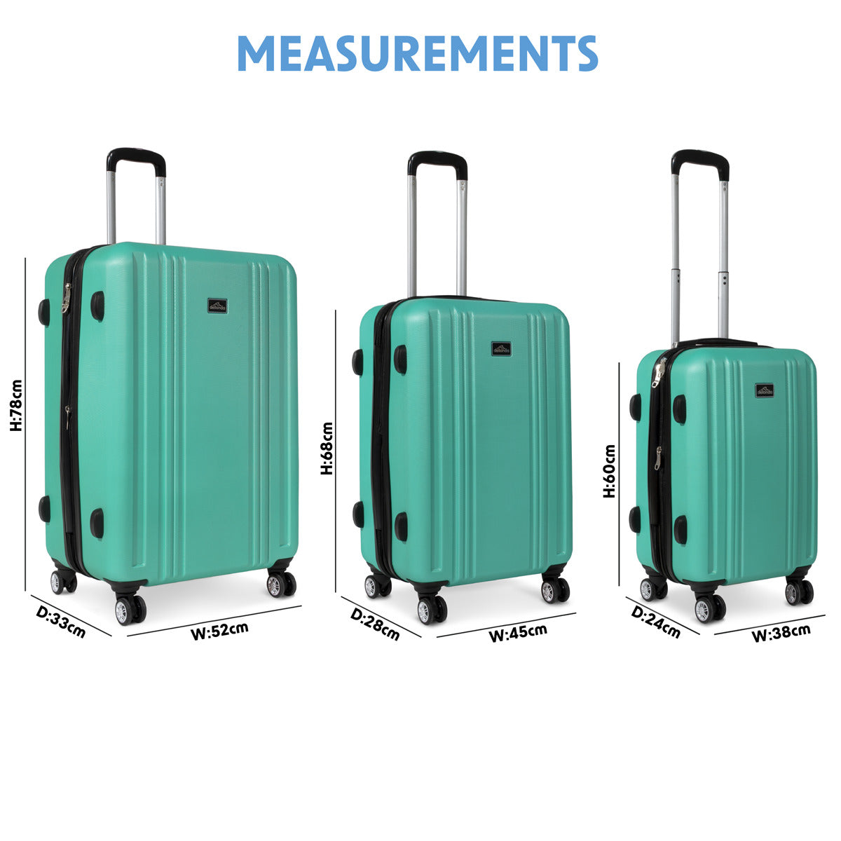 Dellonda Lightweight ABS Luggage Set with TSA Lock - Teal DL126