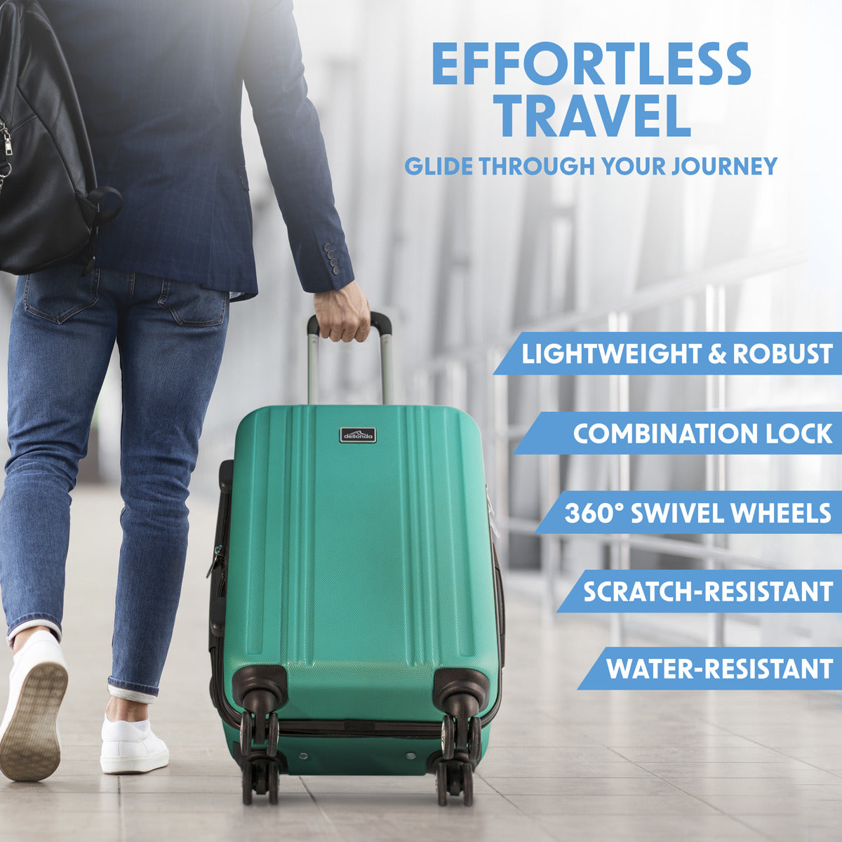 Dellonda Lightweight ABS Luggage Set with TSA Lock - Teal DL126