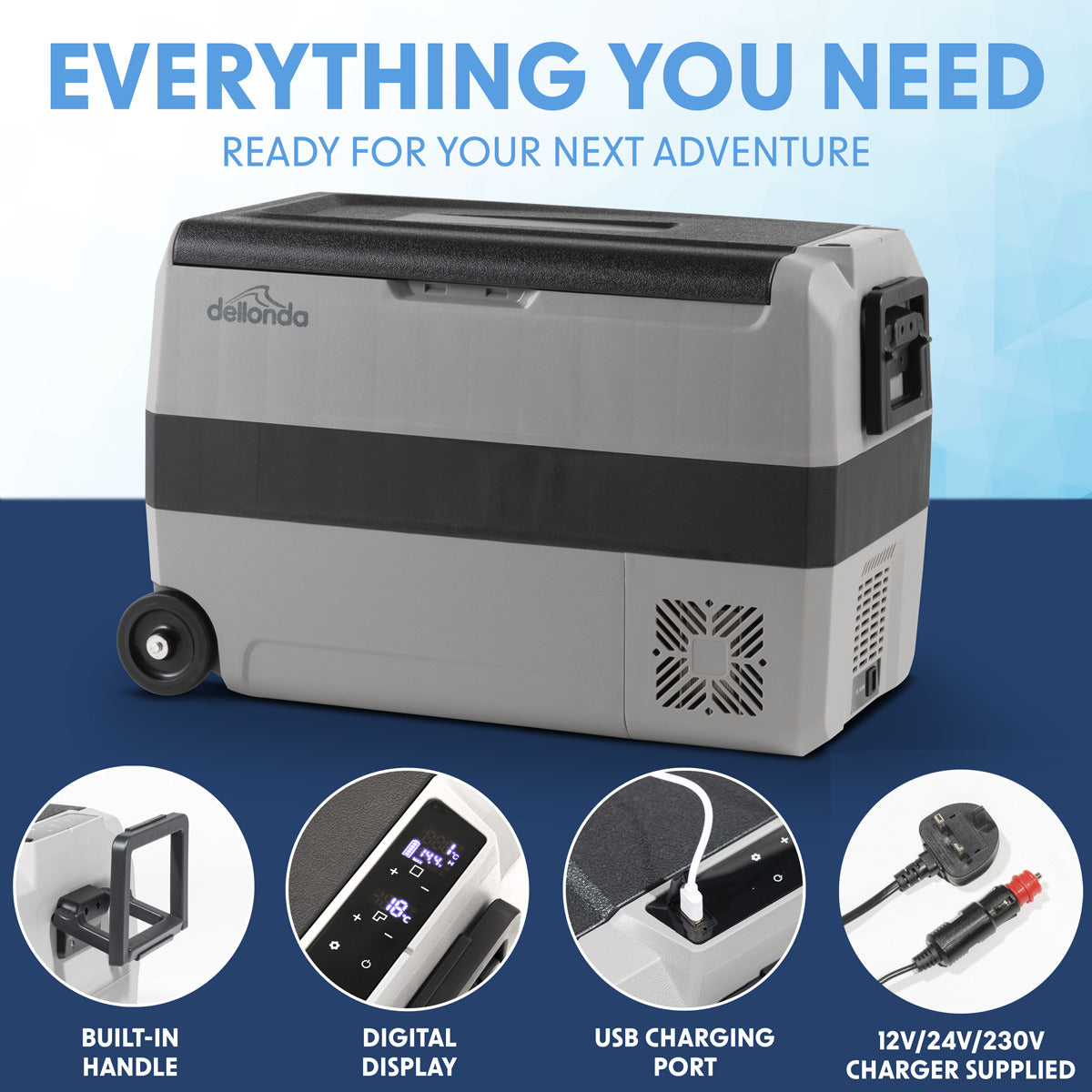 Dellonda Portable Fridge Freezer/Cool Box with LED Display & AC/DC 230V Adaptor 50L DL132