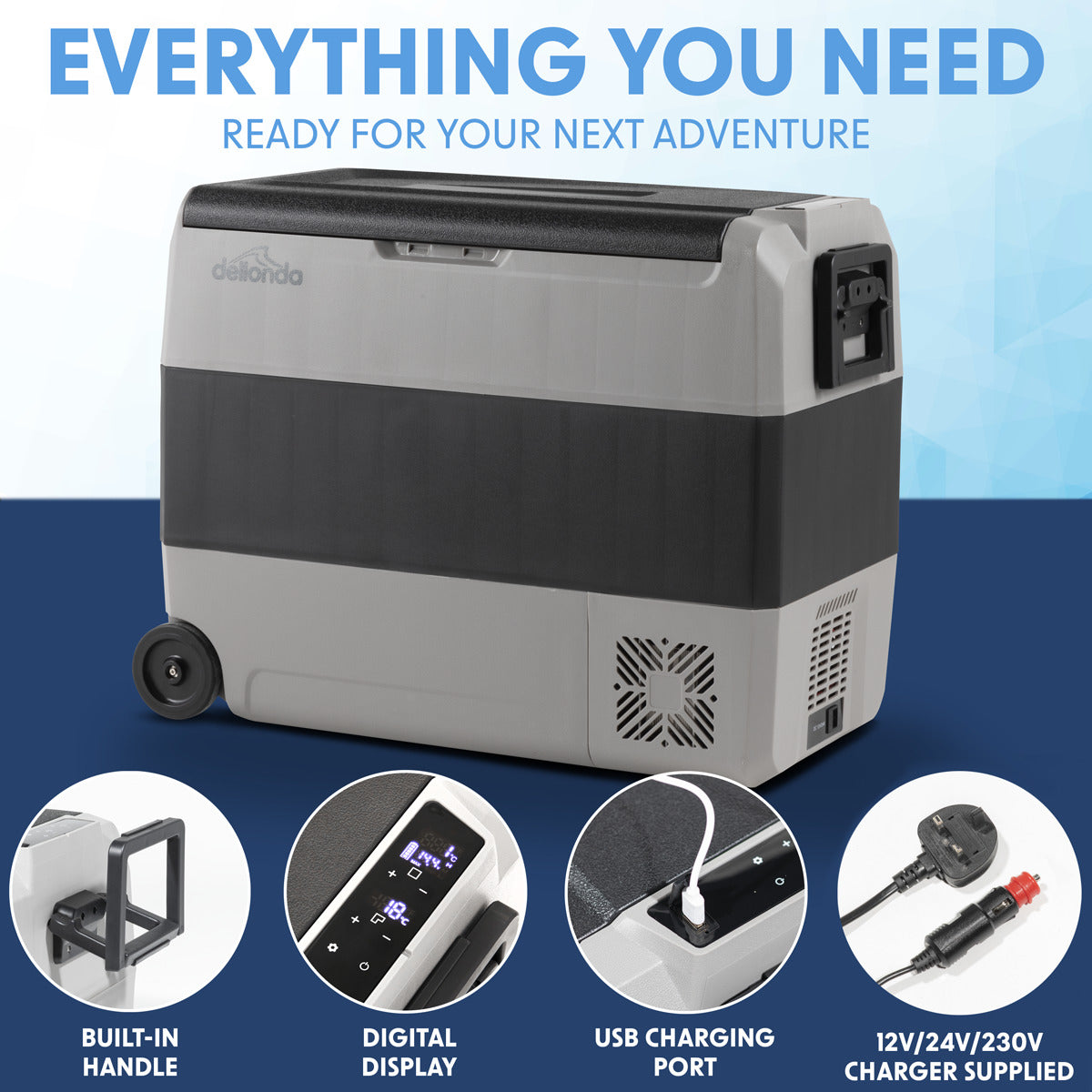 Dellonda Portable Fridge Freezer/Cool Box with LED Display & AC/DC 230V Adaptor 60L DL133
