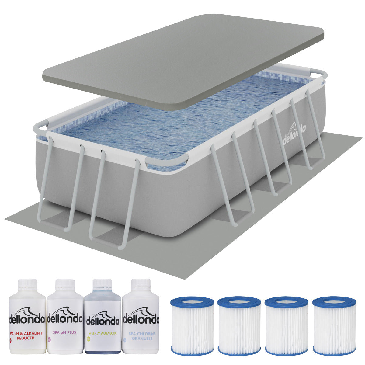 Dellonda Deluxe Steel Frame Swimming Pool with Filter Pump 13ft, Top Cover, Ground Sheet & Additional Filters DL139