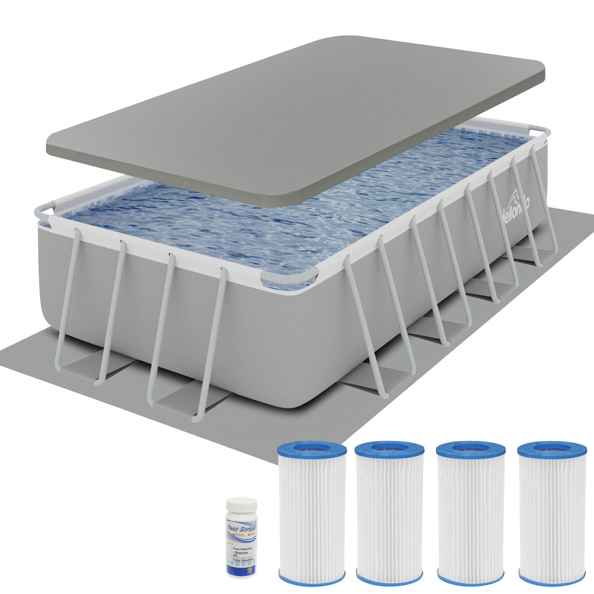 Dellonda Deluxe Steel Frame Swimming Pool with Filter Pump 18ft, Top Cover, Ground Sheet & Additional Filters DL140