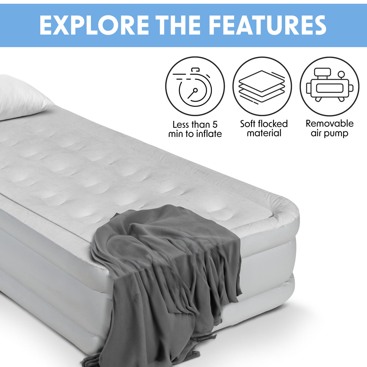 Dellonda Raised Air Bed with Removable Electric Pump & Storage Bag - Single DL144