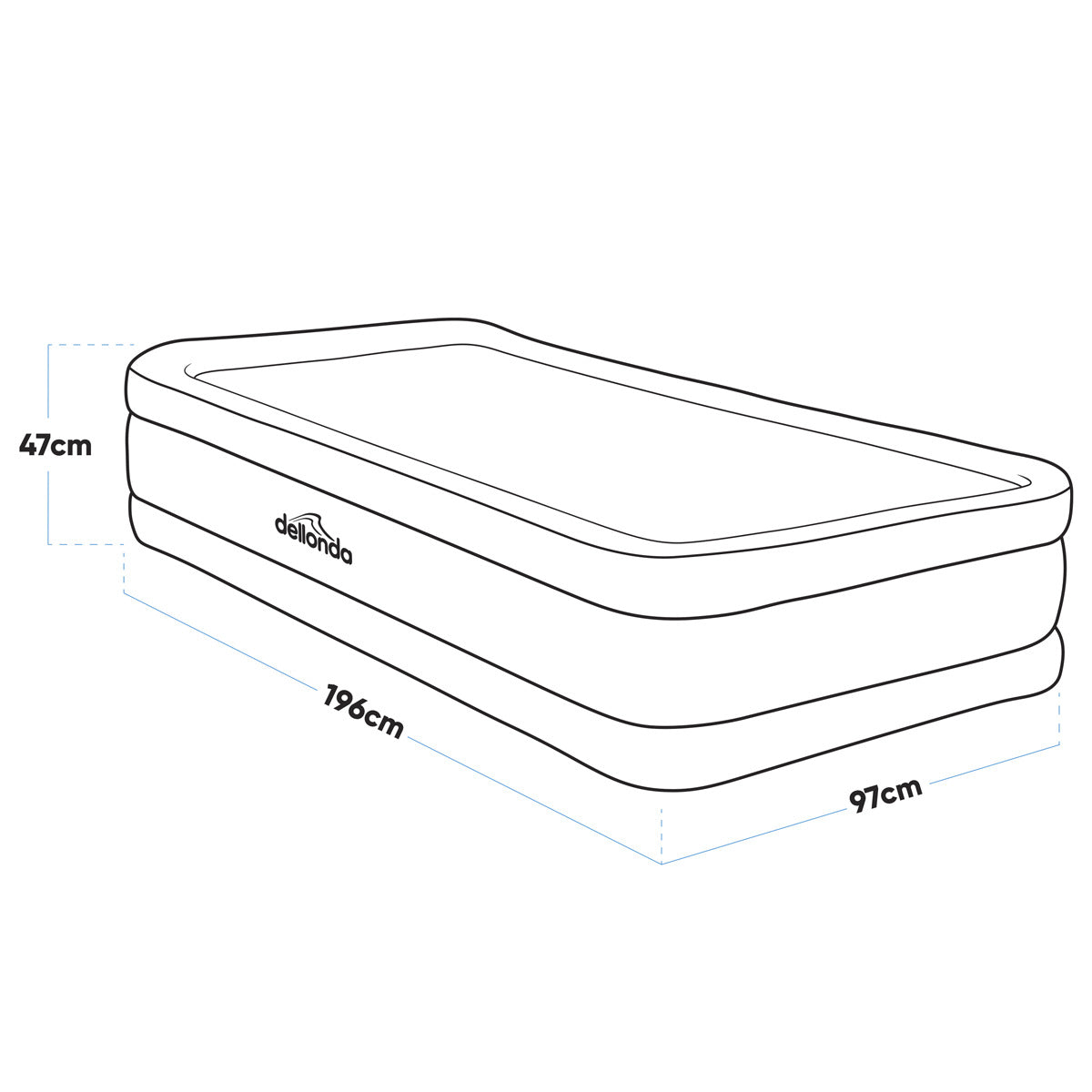 Dellonda Raised Air Bed with Removable Electric Pump & Storage Bag - Single DL144