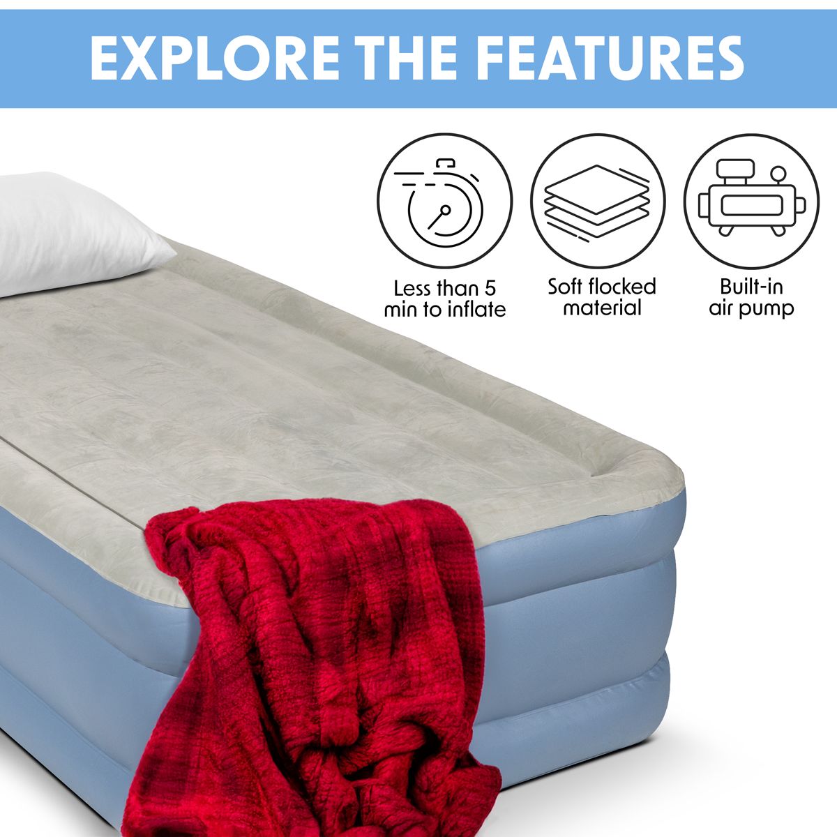 Dellonda Raised Air Bed with Built-in Electric Pump & Storage Bag - Single - Image 5