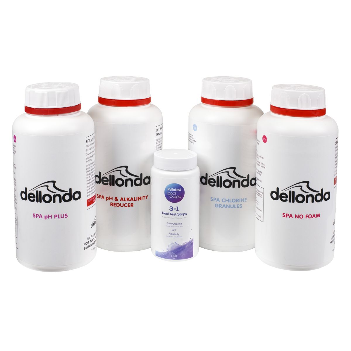 Dellonda Hot Tub/Spa Starter Kit - Chlorine, pH Increaser, Dry Acid, Foam Down & Test Strips - Image 1