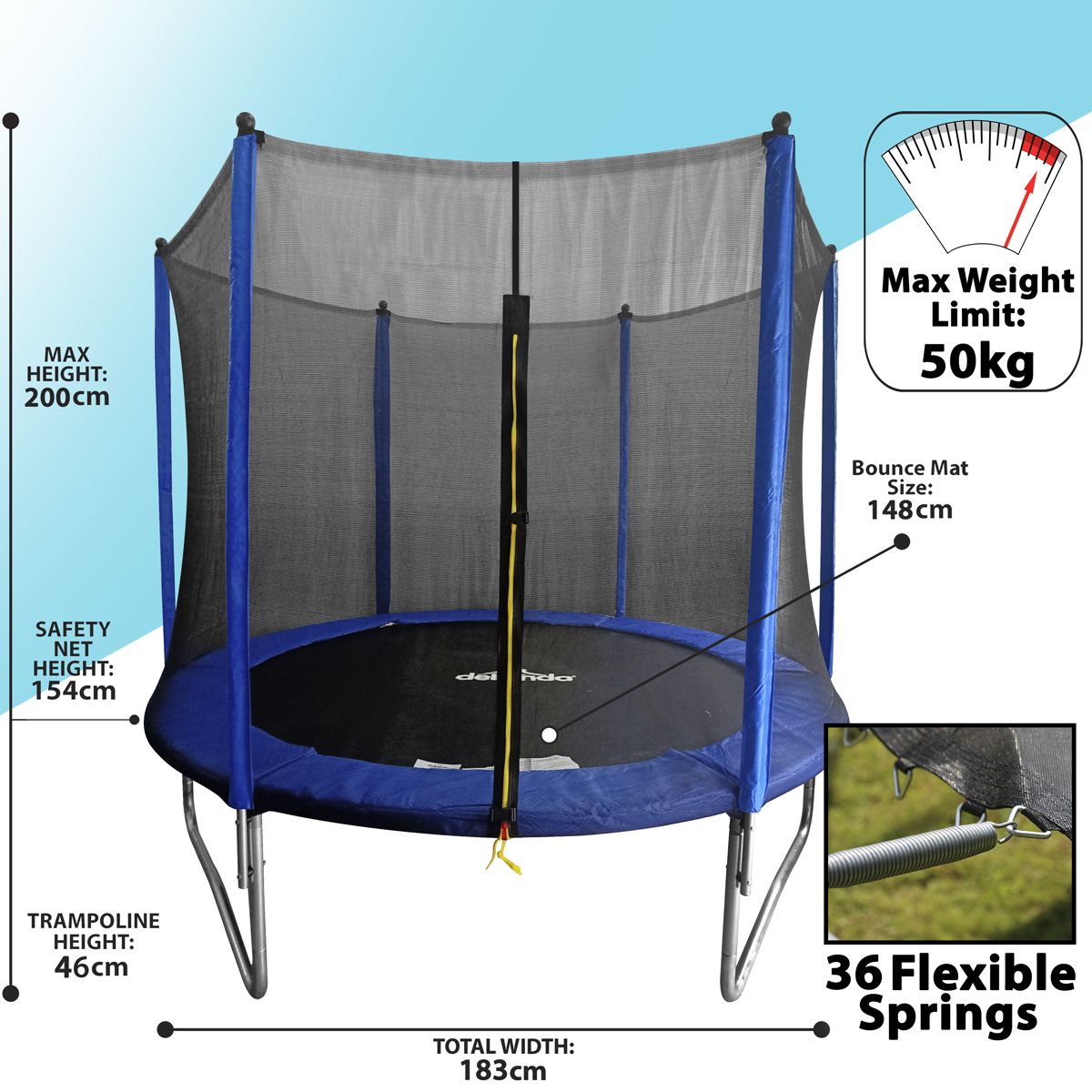 Dellonda Heavy-Duty Outdoor Trampoline with Safety Enclosure Net 6ft - Image 5